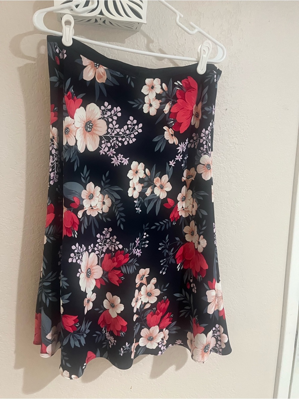 Ann Taylor Black A-Line Skirt with Pink & Cream Floral Print